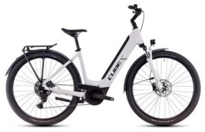 VTC Électrique Cube Touring Hybrid One 625 Easy Entry Shimano Cues 9V 625 Wh 700 mm Blanc Cotton Gris 2025