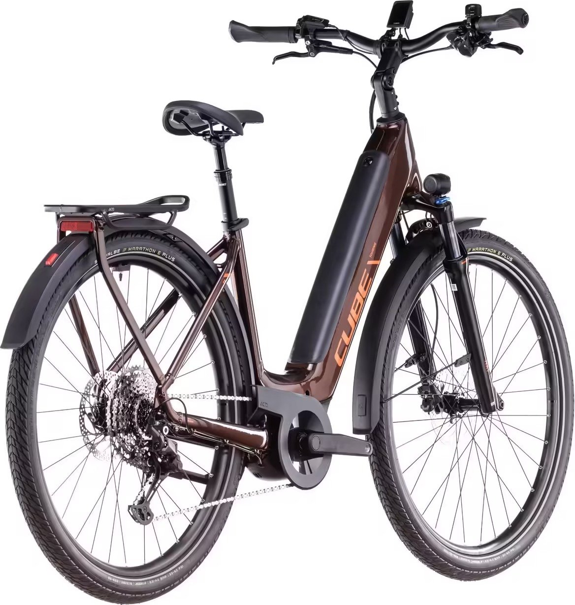 VTC Électrique Cube Touring Hybrid Pro 625 Easy Entry Shimano Cues 11V 625 Wh 700 mm Marron Orange Cinnamon 2025 – Image 6