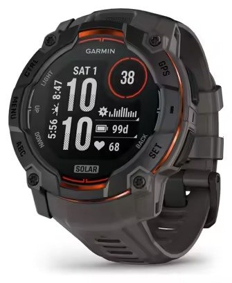 Montre GPS Garmin Instinct 3 Solar - 50 mm Noir avec Bracelet en Silicone Gris Charcoal