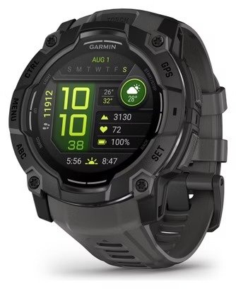 Montre GPS Garmin Instinct 3 AMOLED - 50 mm Noir avec Bracelet en Silicone Gris Charcoal