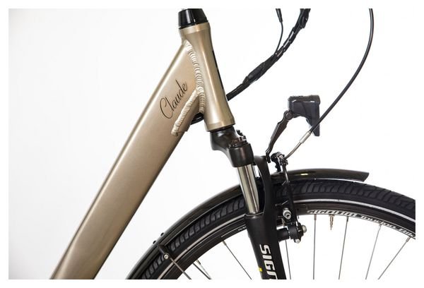 Vélo de Ville Électrique Mixte Bicyklet Claude Shimano Tourney 7V 500 Wh 700 mm Beige Marron – Image 8