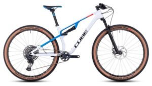 VTT Tout-Suspendu Cube AMS Zero99 C:68X SLX 29 Sram GX Eagle AXS 12V 29'' Blanc Bleu Teamline
